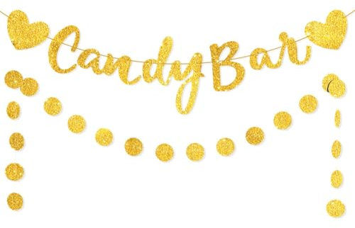 Wisafory Candy Bar Girlande Glitter Candybar Banner Gold Babydusche Banner Candybar Wimpelkette für Junggesellinnenabschied Hochzeit Geburtstag Party Feier Deko Baby Shower Kombination 1