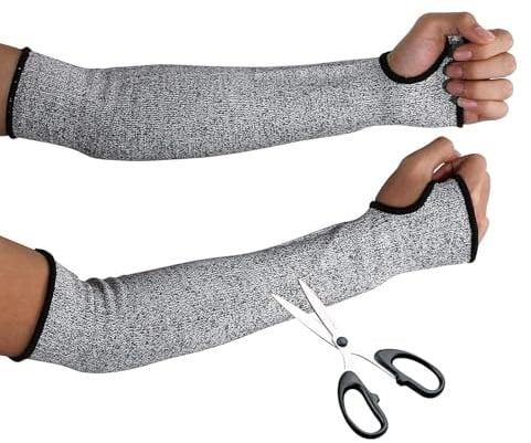 GIEEU Manchette Anti Coupure 45cm Gris, Manchette Anti Coupure HPPE Nylon Spandex Respirant pour la Construction, la Cuisine, le Jardinage, les Travailleurs et la Protection de l'avant-bras