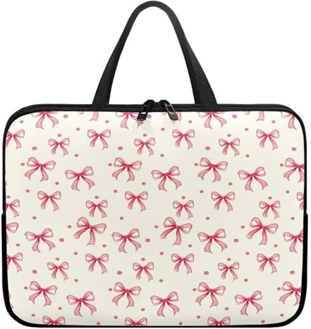 Treer 10-17Inch Laptop Bag, Bow Tie Pattern Tote Bag for Women Men, Waterproof Laptop Case with Zippered, Large Scratch and Dust Resistant Computer Sleeve for Business, School (Pink 6,17 inch)