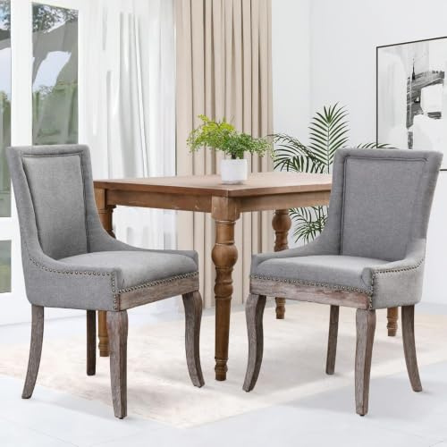 SoarFlash Polsterstühlen für Esszimmer, Wolkenvelours mit Nietenbesatz, eleganter abgestufter gebogener Holzfuß, geeignet für Küche und Esszimmer, Set aus 2, Grau
