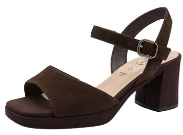 Tamaris Damen Wide Fit Damen Sandalen mit Absatz aus Leder mit verstellbarem Riemen, braun (Mocca Suede), 40 EU