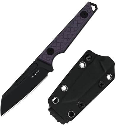 Kizer Phasmids Feststehende Klinge mit Scheide, 7cm AEB-L Stahlklinge, Campingmesser mit Full Tang und Violettem G10-Griff, EDC-Messer zum Wandern 1079A1