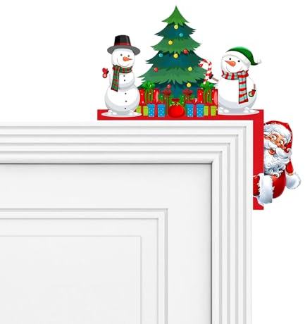 AHEJIOO Weihnachtsdeko Holz für Türrahmen 22×22 cm – 1 Stück Türdeko Weihnachten mit Schneemann & Weihnachtsmann, farbige Weihnachtsdeko Tür für Fenster, Kamin & Wand