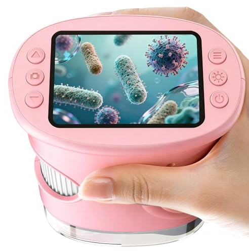 1000X Kinder Handy Mikroskop Lupe: Digitale Taschenmikroskop mit 2.0 IPS Bildschirm & 8 LED Licht - Geschenk ab 4-12 Jährige - Mini Magnifying Glass - Kids Gartenspielzeug Rosa