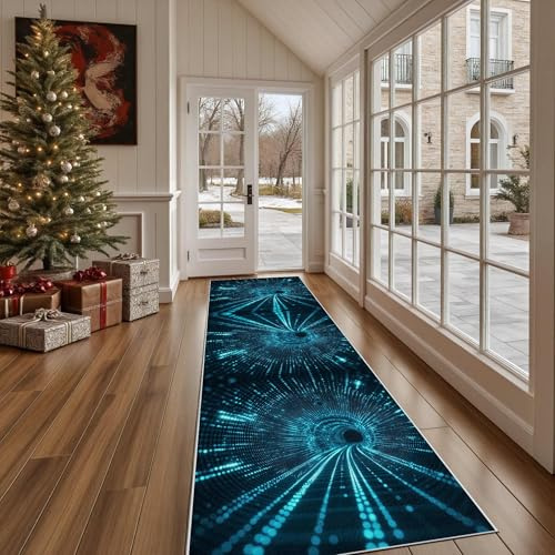 Dppyuxa Küchenläufer Vortex Illusion Punkte Waschbar und rutschfest Weltraum Kreisform Teppich Läufer für Küche und Flur D Illusion Linie Küchenteppich Maschinenwaschbar Schmutzabweisend 60x120 cm