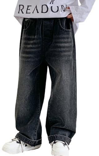 Rolanko Baggy Jeans Jungen, Weites Bein Elastischer Taille und Mehreren Taschen, Cargo Hosen Jeans für Kinder