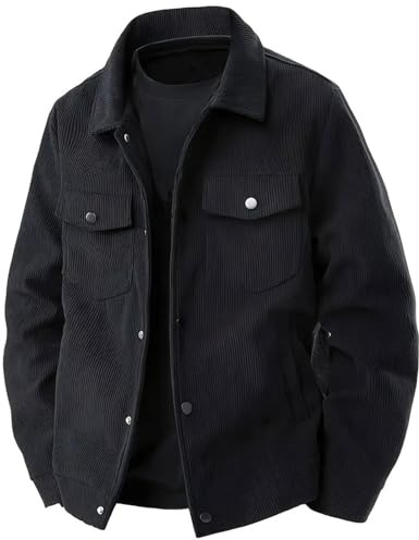 PADOLA Veste Homme Velours Côtelé à Boutons-Pression Blouson Automne avec Multi-Poches Veste mi Saison Cowboy Chemise Uni Coupe Vent Cargo Surchemise Vintage Manteau Cadeau