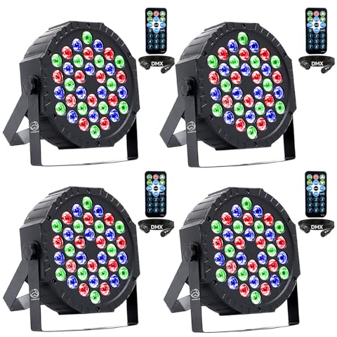 VYmaksran LED Par Strahler 36 LED RGB Bühnenlicht, DMX512 & Fernbedienung, 7 Lichtmodi mit Soundaktivierung, Discolicht Partylicht für DJ Bar Hochzeit Halloween Weihnachten, 4er Pack