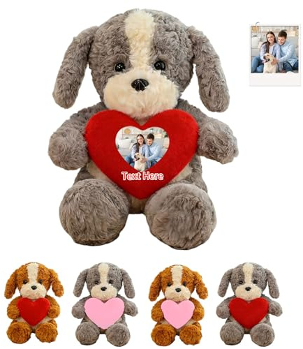 DRAJOIN Personalisiertes Hund Kuscheltier Mit Herz, Individuelle Hund Plüschfigur Mit Text Und Bild Für Geburtstag Und Valentinstag, 20cm