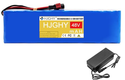 HJGHY ,48V,9000mAh, 48V 6000mAh 8000mAh 9000mAh 10000mAh Rechargerable Lithium Batteries Pack 48V 6Ah 8Ah 9Ah 10Ah Electric Scooter Batteries with Charger for Scooters Motor