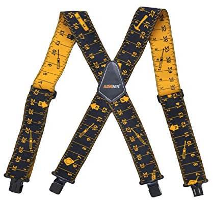 AISENIN Herren Maßband-Hosenträger, 5,1 cm breit, verstellbar, für Werkzeuggürtel, elastische Hosenträger mit robusten, starken Clips, Schwarz, 15,7 x 10,9 x 2,8 cm, Schwarz, 6.2 * 4.3 * 1.1 inch