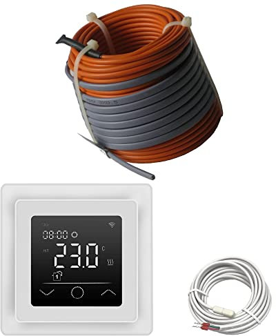 Elektrische Fußbodenheizung HoWaTech Profi Komplett Set TWIN Heizdraht 12 W/m inkl. Thermostat WLAN WIFI Touch weiß, Länge & Fläche:1-1.5m²