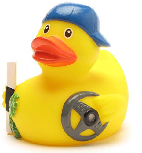 Duckshop I Badeente Fahranfänger I Quietscheentchen I L: 8 cm I inkl. Badeenten-Schlüsselanhänger im Set