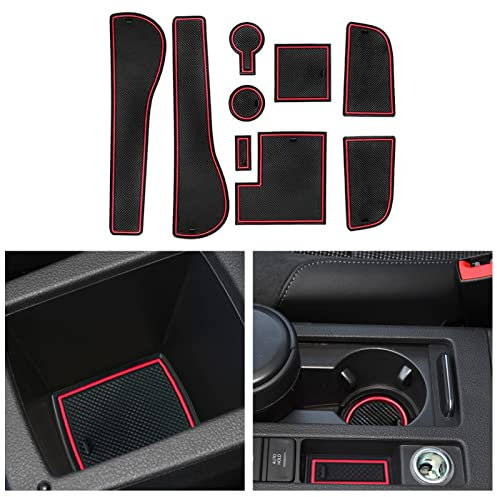 CDEFG Golf 7 7.5 R GTD GTI GTE Auto Gummimatten Innere Türschlitz rutschfest Anti-Staub Becherhalter Getränkehalter Gummi Matten Armlehne Aufbewahrung Pads Innenraum Zubehör (Rot)