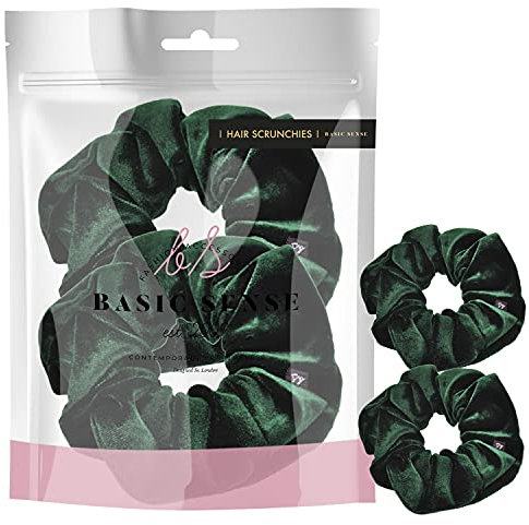 2 PCS Premium Large Hair Velvet Scrunchies Ties Bands Updo Ponytail Bobble Scrunchy Holder For Women Girl Kids, Dark Green