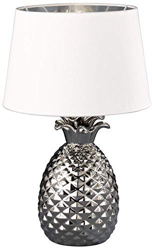 etc-shop Tisch Lampe Keramik Ananas Design silber Wohn Zimmer Textil Leuchte weiß im Set inkl. LED Leuchtmittel