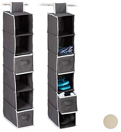 Relaxdays 2 x Hängeregal Stoff, Hängeaufbewahrung, 6 Fächer, 2 Schübe, für Kleiderschrank, HxBxT: ca. 82 x 14,5 x 30 cm, anthrazit