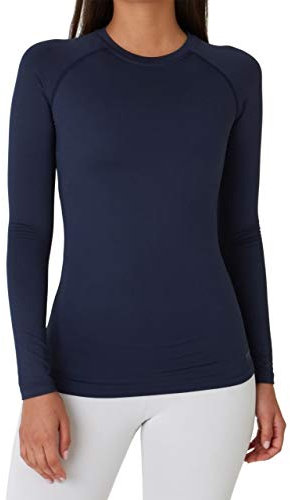 TCA Super Thermal Long Sleeve Women Running, Ski Base Layer - Compression Shirts Woman, Workout Tops for Women - Navy Eclipse, S