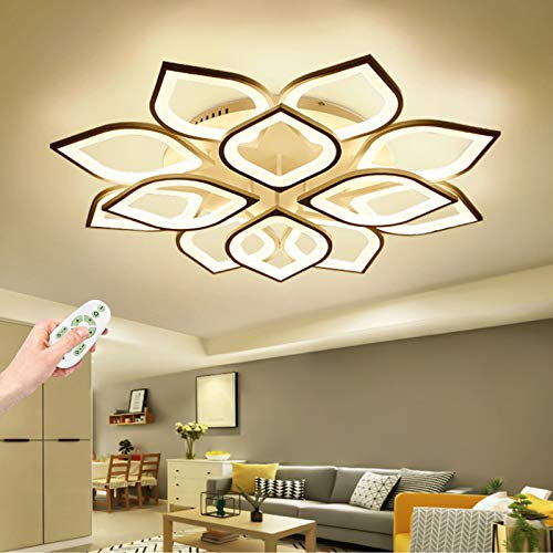 Lámpara De Techo Led Con Control Remoto Plafón Regulable Diseño Hoja Moderna Luz Pendiente Acrílico Iluminación Interior Sala Estar Dormitorio Comedor Cocina Oficina Decoración Araña De Luces Blanco
