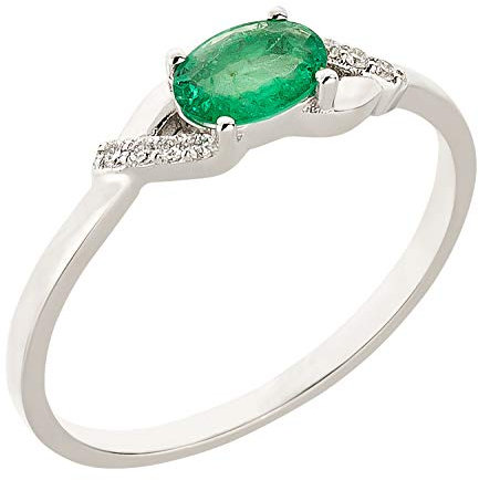 Ardeo Aurum Damenring aus 375 Gold Weißgold mit 0,02 ct Diamant Brillant und 0,45 ct Smaragd grün im Oval-Schliff Größe 54