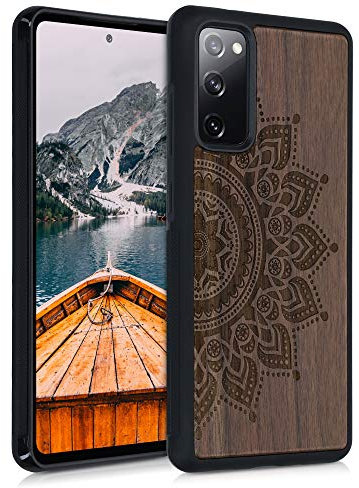 kwmobile Hülle kompatibel mit Samsung Galaxy S20 FE Hülle - Holz Case - Handy Cover - TPU Handyhülle in Dunkelbraun Aufgehende Sonne