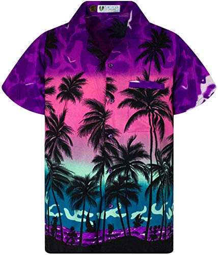 V.H.O. Funky Hawaii-Hemd, Herren, Kurzarm, Beach, Eclectic-Violett, 4XL