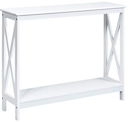 Multigot 2/3 Tier Console Table, X-Shaped Sofa End Table with Drawer/Shelves, Narrow Side Table Computer Writing Desk (White, 2-Tier)