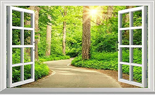 Fototapete 3D Tapete Kinderzimmer Deko Weg Im Wald Vor Dem Fenster Tapeten Vliestapete Wandbilder Wohnzimmer Schlafzimmer Wanddeko 150x105cm