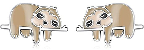 NewL Emaille-Cartoon-Ohrringe, 925er-Sterlingsilber, niedliche kleine Faultier-Ohrstecker für Frauen und Mädchen, feiner Schmuck, Tiergeschenk, Sterling Silber, Zirkonia