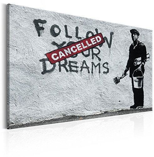 B&D XXL - Akustikbild Banksy Follow Your Dreams Cancelled Bilder Akustikschaum Hochleistungsschallabsorber Schallschutz Leinwand 1 tlg Wandbild Raumakustik Schalldämmung Graffitii