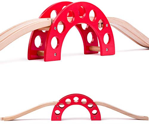 Set: Holz - Brücke + 3 Schienen - für Holzeisenbahn - passend für alle Schienen-Systeme & Straßen - z.B. Brio/Heros/Eichhorn/IKEA/Woody u.v.m. - Holzb..