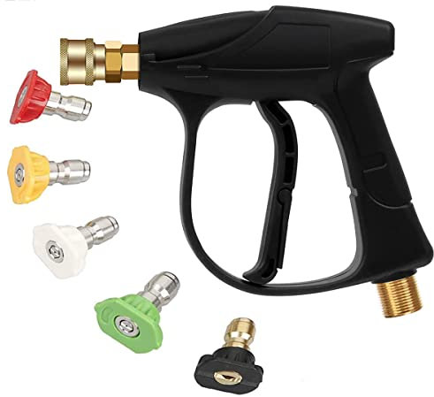 Hochdruckpistole Wasser 4350 PSI Hochdruckreiniger Pistole M22(14 mm) Innengewinde Und 1/4 Schnellanschluss Adapter und 5 Düsenspitzen für Autowäsche, Hausputz