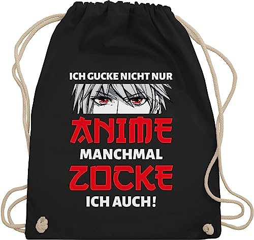 Turnbeutel Rucksack - Geschenke - Ich gucke nicht nur Anime manchmal zocke ich auch Junge - Unisize - Schwarz - für zocker jungs turnbeutel+anime geschenk+anime manga juterucksäcke taschen
