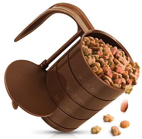 YJOVOJY Pet Food Scoop, Adjustable Measuring Cups with Lines, 4 in 1, White, 4.5 inches (L) x 2.95 inches (H), Modern, Practical, Kitchen & Pet Food Measuring Cups, Dishwasher Safe, BPA Free