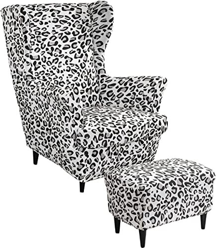 AQIGR 2 Teilig Ohrensessel Überzug Mit Ottomane Schonbezug Stretch Sessel Überwürfe Ohrensesselbezüge Bezug Sesselhusse Tiger Stuhlbezug (Color : #15)