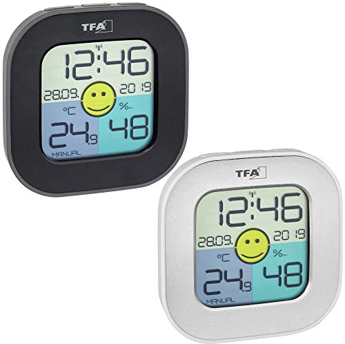 Digitales Thermometer Hygrometer FUN TFA 30.5050 mit farbigem Display, 2er Set, schwarz+silber