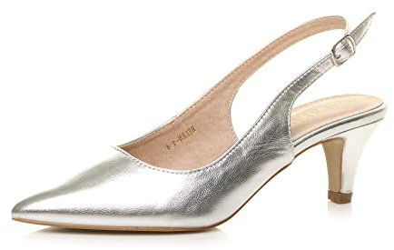 AJVANI Womens Ladies Low Heel 50s Slingback Buckle Pointed Open Back Shoes Size 8 41 Silver