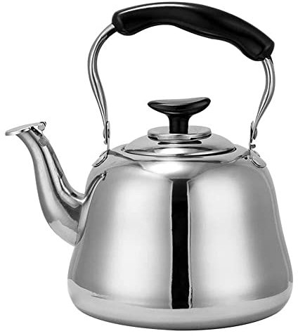 Tetera de acero inoxidable de 3 L, 4 L, 5 L, 6 L, 7 L, para el hogar y la cocina, hervidor de silbido, adecuado para todos los tipos de fogones/estufas, café esencial de cocina, té y espresso, 5 l