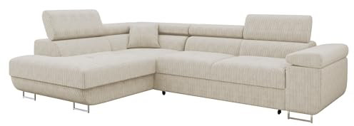 Mirjan24 Ecksofa Torezio Cord mit Bettkasten, Einstellbare Kopfstützen, Sofa mit Schlaffunktion, Eckcouch für Wohnzimmer, L-Form Couch mit Bettfunktion (Poso 100, Seite: Links)