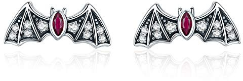 Sterling Silber 925 Halloween Ohrringe für Damen - Qings Klein Fledermaus Spinne Kürbis Gespenst Ohrstecker Jahrgang Schwarz Tier mit Zirkonia Halloween-Schmuck Geschenke für Frauen Mädchen Mutter