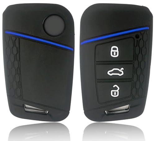 Schlüsselhülle Kompatibel Vw,AutoschlüsselHülle Vw Passat B8-Blau Linie | Mit Passat B8 Seat Leon Ibiza Skoda Superb Kodiaq Tiguan Touran Golf Polo SchlüsselCover,Skoda Kodiaq Schlüsselhülle