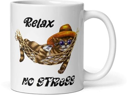 Générique Mug humour chat rigolo relax no stress à offrir à n'importe quel occassion, Noël, anniversaire, Amis, collègues, ou tout simplement pour le plaisir d 'offrir.
