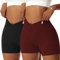 Vertvie Damen Gym Shorts V Cross Stretch Push Up Yoga Shorts Booty Scrunch Fitness Hosen Kurz High Waist Nahtlos Workout Sportshorts Butt Lift Kurze Leggings Sommer (Schwarz/Ziegelrot, S)
