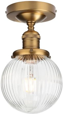 Pathson Plafonnier Industriel Vintage Luminaire E27 Rétro Lustre Suspension Abat-jour en Verre Globe Ø15CM Éclairage Plafond Pour Salon Cuisine Chambre (Antique)