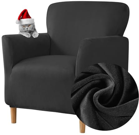 Highdi Stretch Sesselbezug Sesselhusse Elastische Samt Sofaüberzug Clubsessel Sessel Bezug, Weicher Sesselschoner mit Armlehne Sitzbezug Für Sessel Mit Armlehne Hussen Für Sessel (Schwarz)