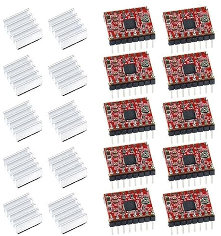 10Pcs A4988 DRV8825 Stepper Motor Driver With Heat sink (A4988 Red)