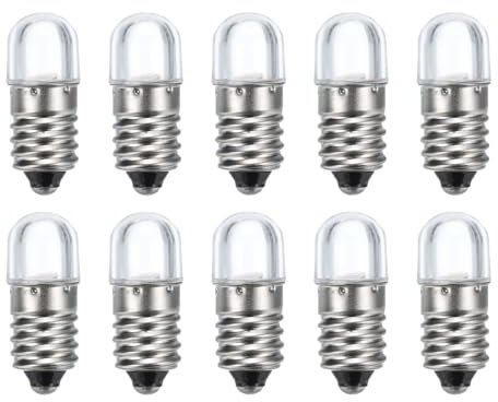sourcing map 6V/0.08A E10 Mini LED Light Bulbs, 10Pcs Miniature Screw Bulbs Flashlight Bulbs for Scientific Experiment Lighting DIY Accessories, Warm White Light