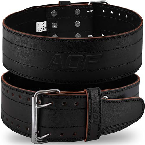 AQF Cinturon lumbar Gimnasio - 6mm 100% Piel Auténtica Cinturón Gym Hombre - Cinturón de levantamiento de Pesas con 10 Agujeros Ajustable para Powerlifting, Halterofilia (Negro, Medium)