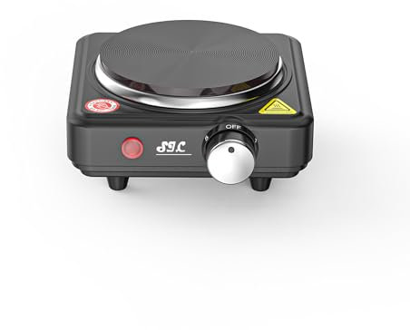 SIC Fornello elettrico portatile a una piastra, piano cottura portatile, in ghisa, temperatura regolabile. Per campeggio,viaggio, cucina all'aperto (Nero, 500W)