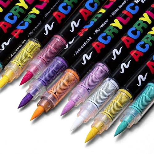 Guangna 48 Colors Direct Liquid Soft Head Acrylic Marker Pens, Acrylic Paint Markers, Brush Tip Acrylic Paint Pens, Ideal for Egg, Rock Painting, Canvas, Wood, Stone, and DIY Crafts